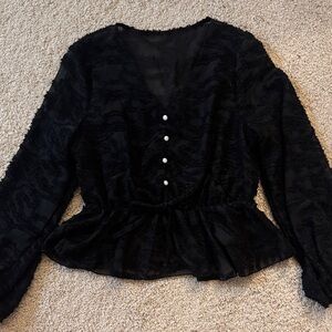 Black Blouse with Pearl Accents